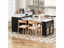 Ilha De Cozinha Com Rodas, Mesa Extensível, Credência (preto) Cs