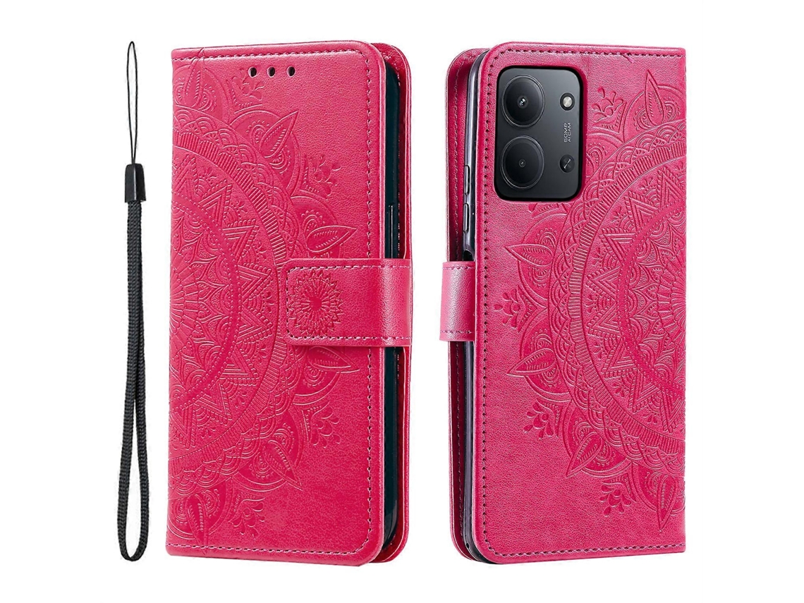 Tkdaddy Para Xiaomi Redmi 15c 5g (ue) (173 Mm) / 15c 4g (ue) (173 Mm) Capa Tipo Carteira De Couro Pu Com Estampa De Totem E Alça De Pulso Rosa