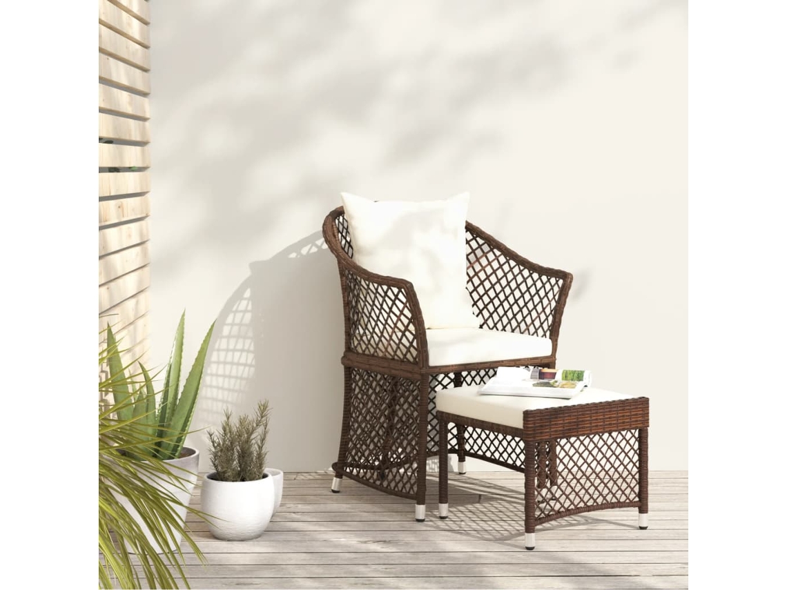Vidaxl 2 Pcs Conjunto Lounge De Jardim C/ Almofadões Vime Pe Castanho