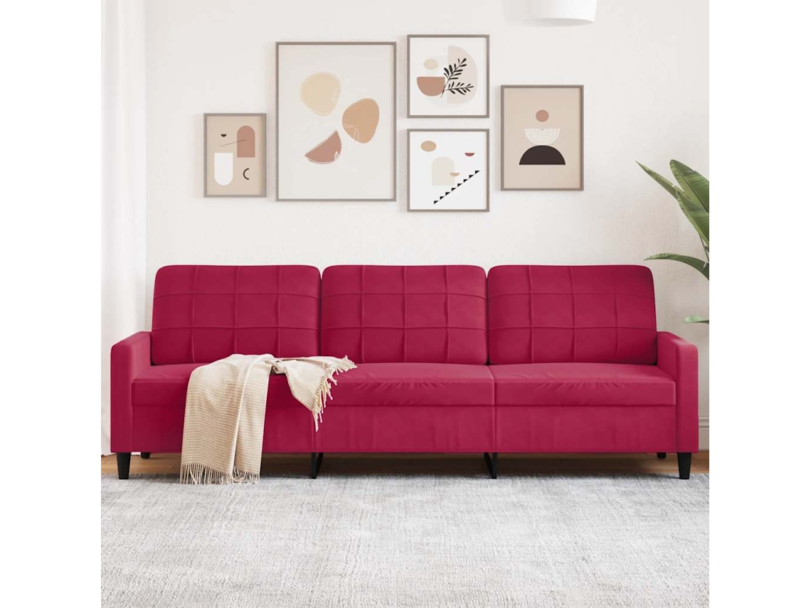Vidaxl Sofá De 3 Lugares Veludo 210 Cm Vermelho Tinto