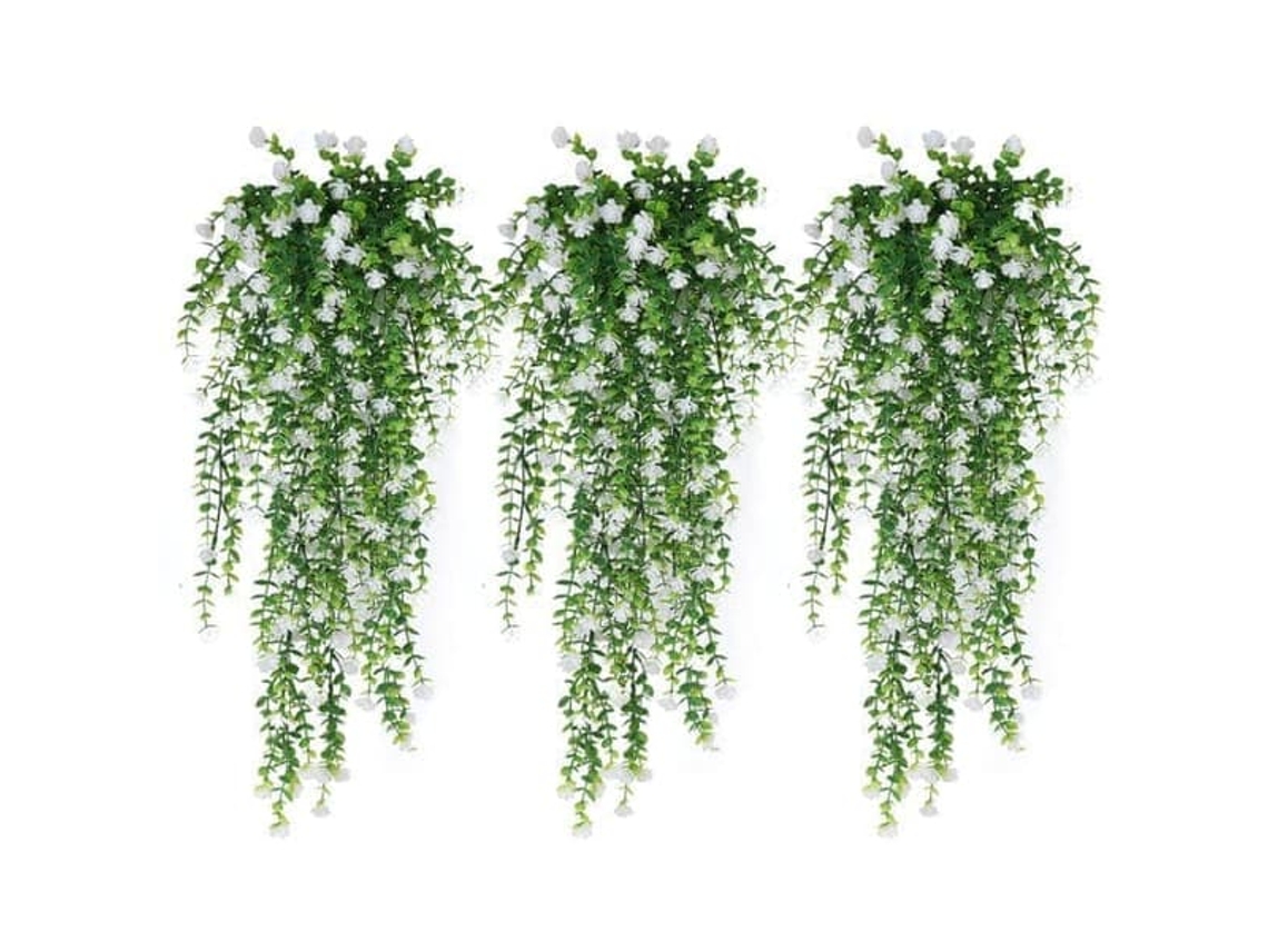 Conjunto de 3 Flores Artificiais Suspensas Plantas Resistentes a Raios Uv para Decoração de Interiores e Exteriores AQUAFORGE (bt)
