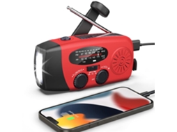 Rádio portátil AQUAFORGE de emergência com Energia Solar, 2000mah, AM/FM, Lanterna, Vermelho