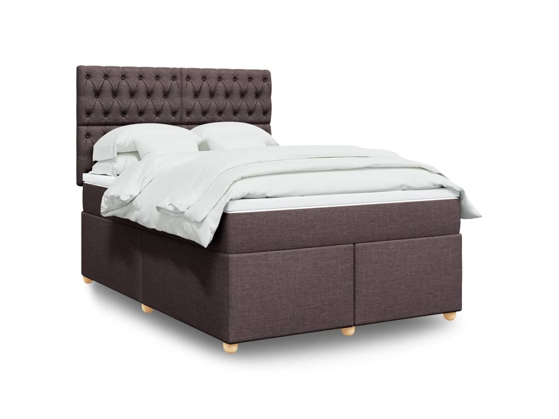 Vidaxl Cama Com Molas/colchão 140x190 Cm Tecido Castanho-escuro
