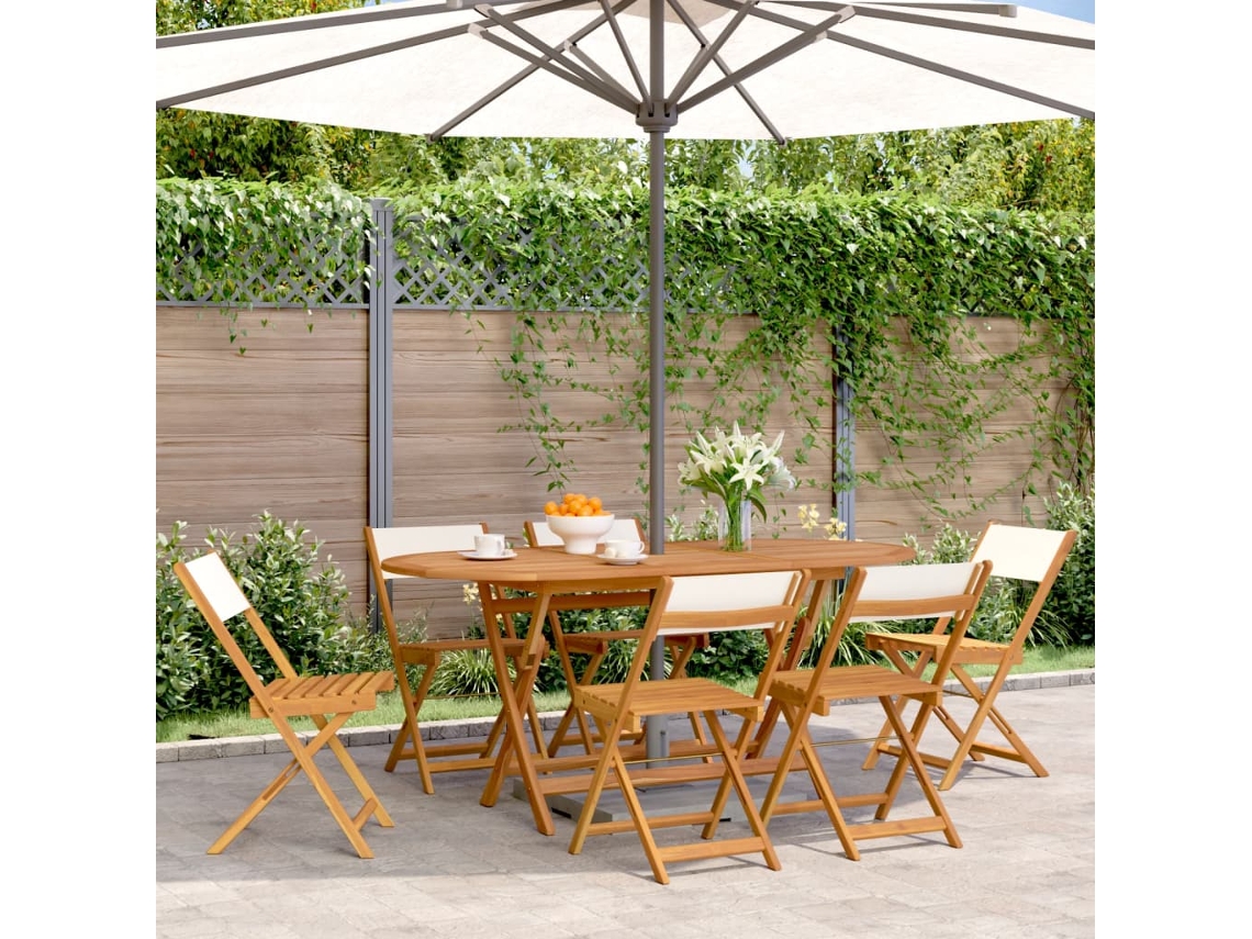 Cadeiras De Jardim Dobráveis 6 Pcs Tecido/madeira Branco Nata Dkd Home Decor