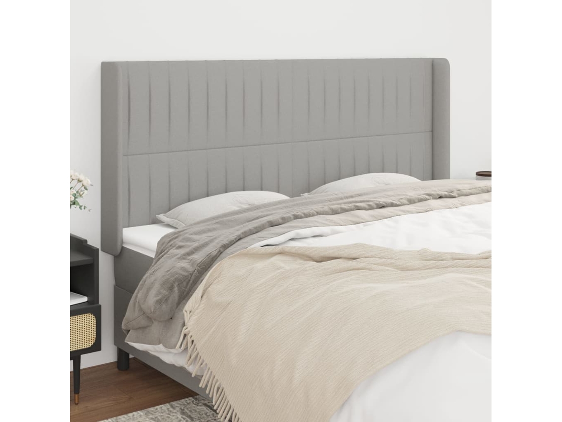 Vidaxl Cabeceira Cama C/ Abas Tecido 203x16x118/128 Cm Cinzento-claro