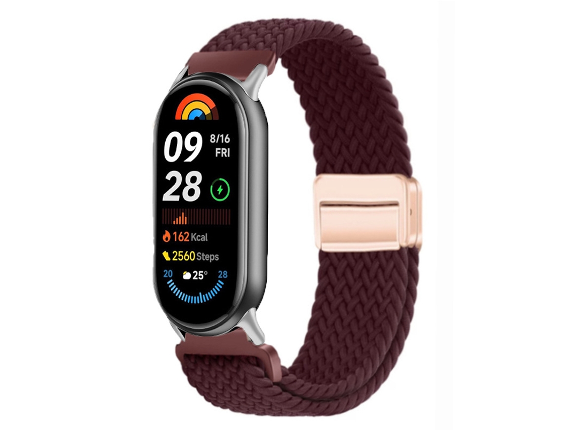 Pulseira Elástica De Nylon Trançado Com Fecho Magnético 14mm, Compatível Com Xiaomi Mi Band 10 9 8nfc, Vermelho Vinho