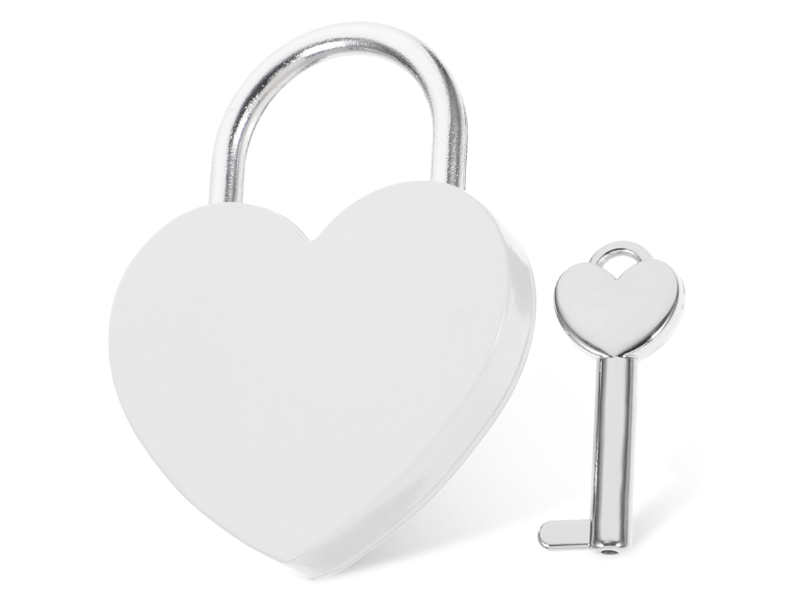 Cadeado Grande Branco Em Formato De Coração Com Chave Da Baluue, Modelo Love Lock, Ideal Para Bagagem, Caixa De Joias E