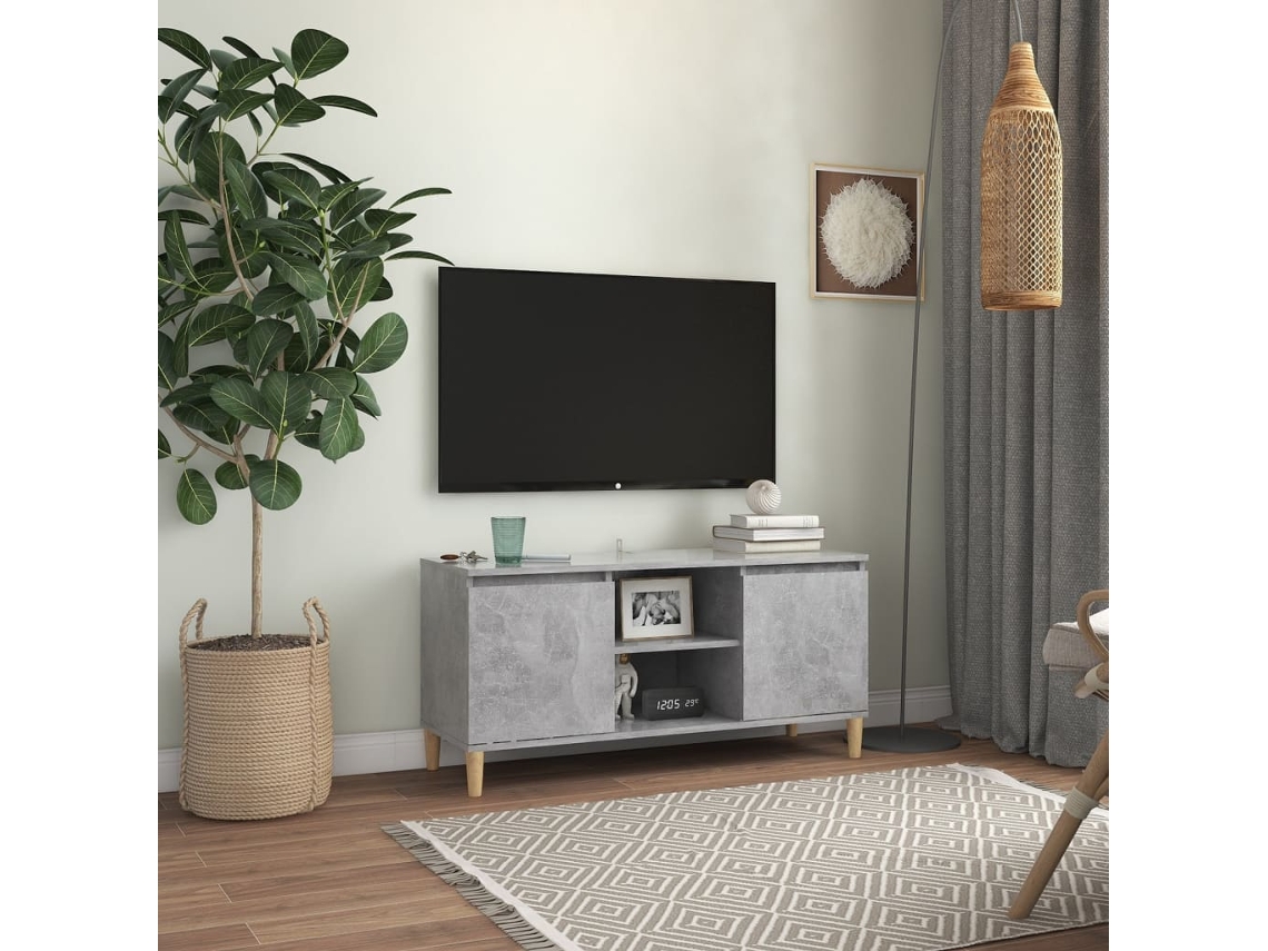 Vidaxl Móvel De Tv C/ Pernas De Madeira 103,5x35x50cm Cinzento Cimento