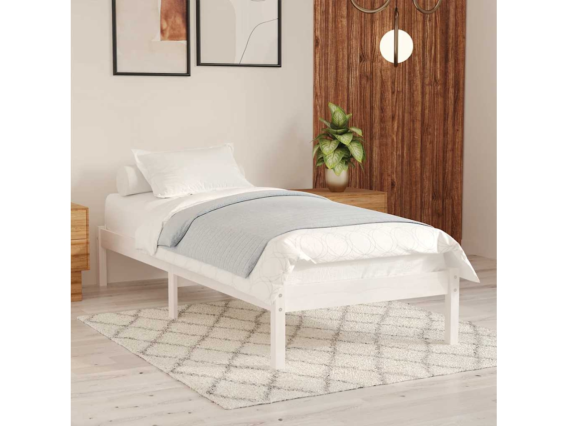 Vidaxl Estrutura Cama Pequena Solteiro 75x190 Cm Madeira Maciça Branco