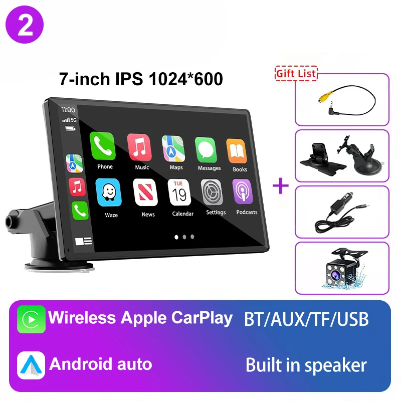 Sistema Multimídia Portátil Universal De 7 Polegadas Para Carro, Compatível Com Carplay, Android E Ios.