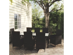 Vidaxl 9 Pcs Conjunto Jantar Exterior Com Almofadões Vime Pe Preto