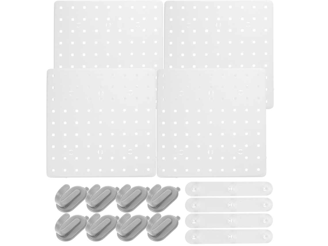Conjunto De 4 Painéis Perfurados Autoadesivos Parede, Organizadores De Armazenamento Em Abs Resistente, Com 20 Ganchos