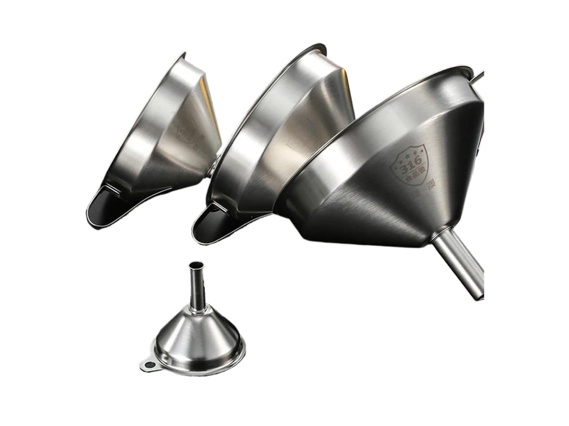 Funil De Metal Em Aço Inoxidável, Funil De Aço Inoxidável Prateado Com Boca Larga, Coador E Alça Lateral, 4 Tamanhos