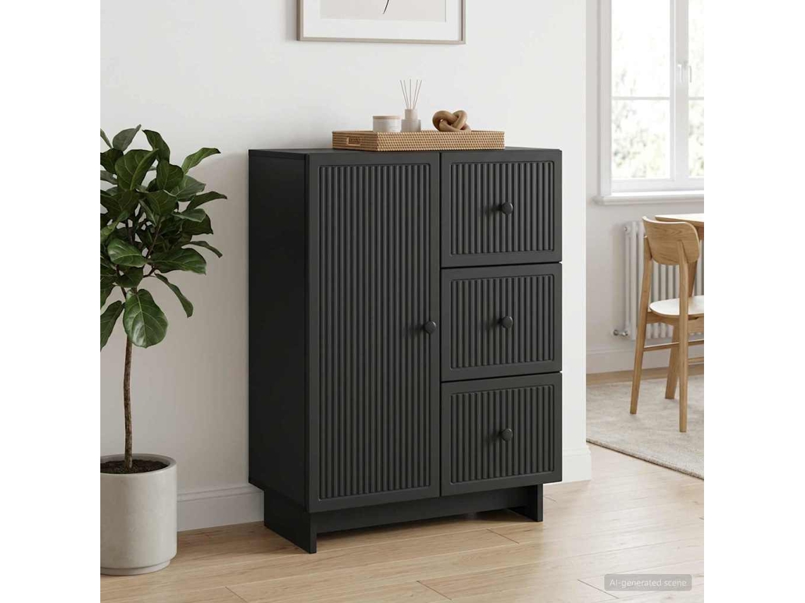 Vidaxl Buffet Com Gaveta Preto 66 X 34,5 X 90 Cm Derivados De Madeira