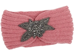 Faixa De Cabelo Artesanal Em Lã Rosa Com Estampa Floral.
