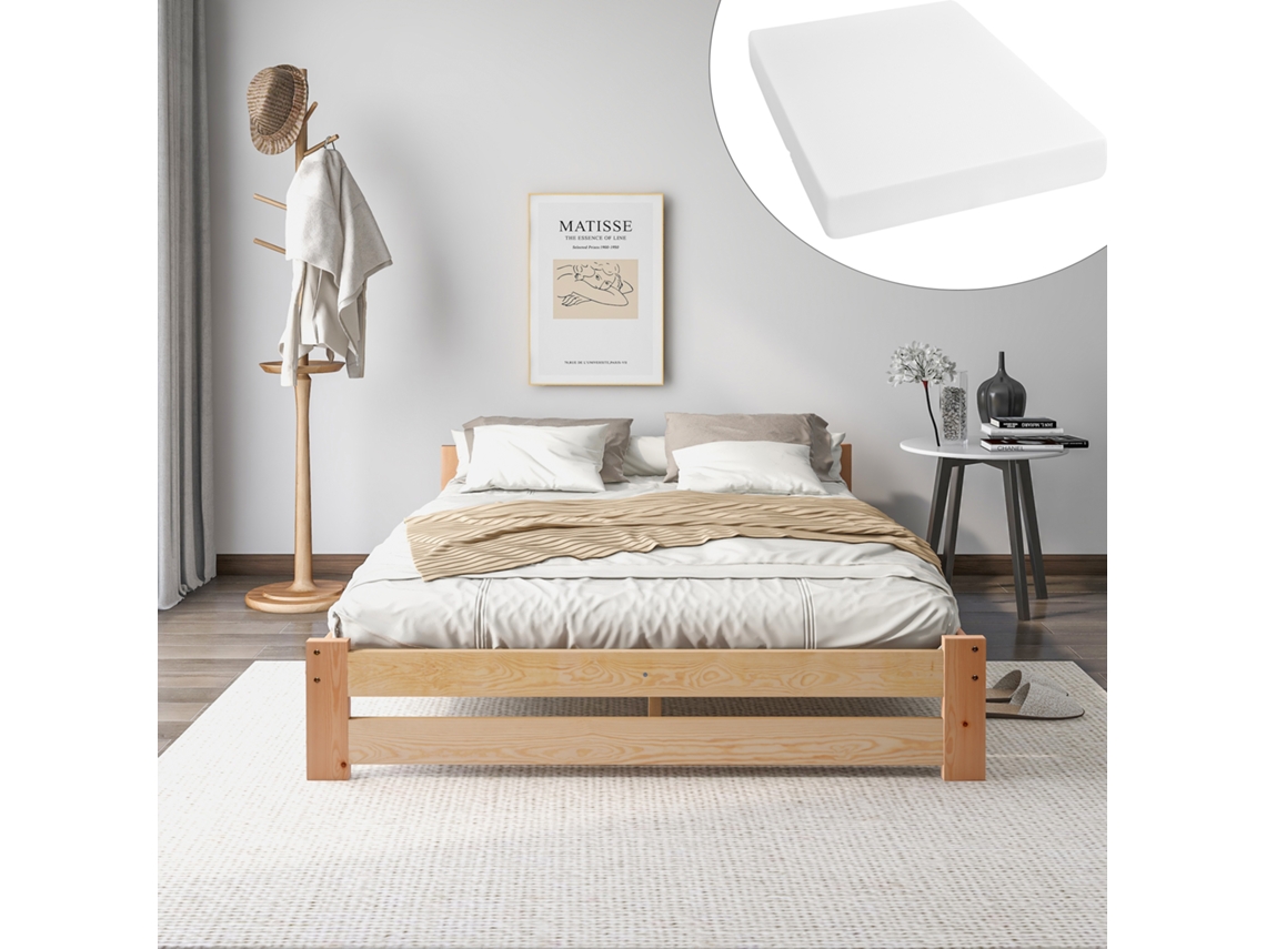 Cama Futon Madeira Maciça Natural 200x140cm Com Colchões