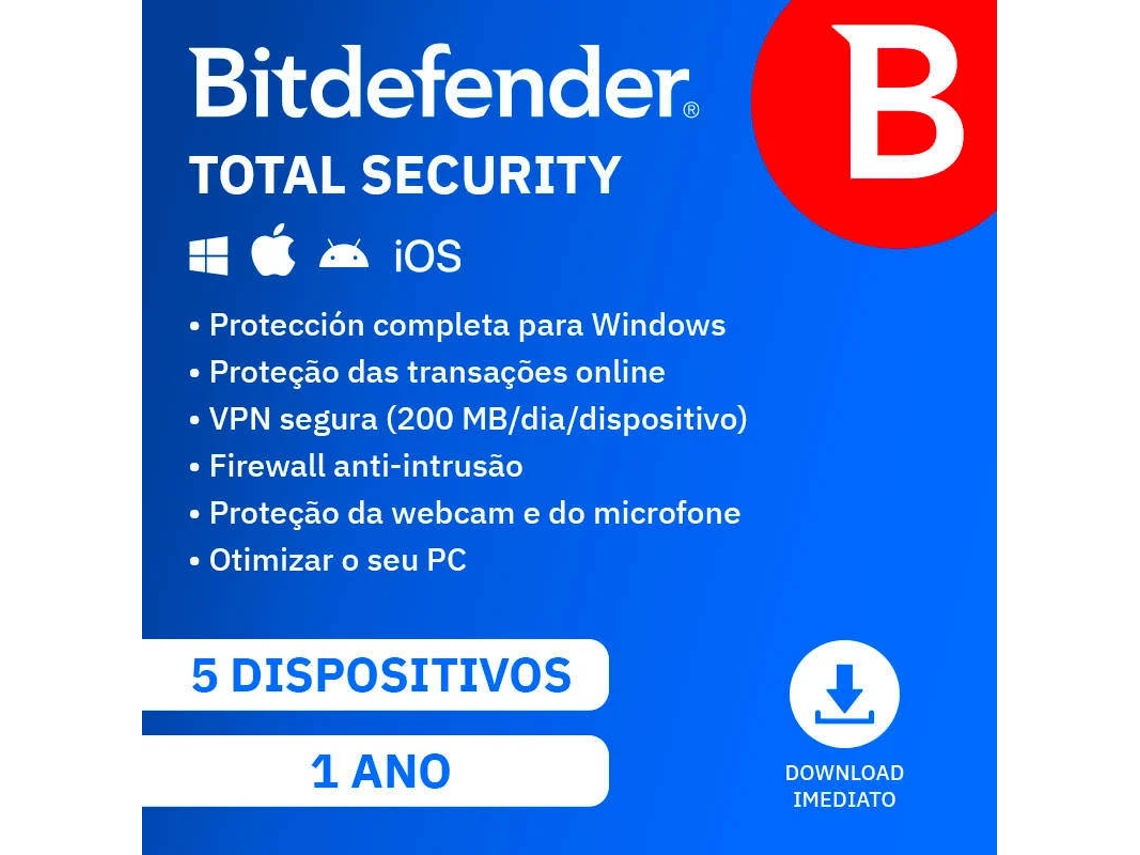 BITDEFENDER Total Security (5 Dispositivos - 1 Ano - Smartphone/PC/Tablet - Formato Digital)