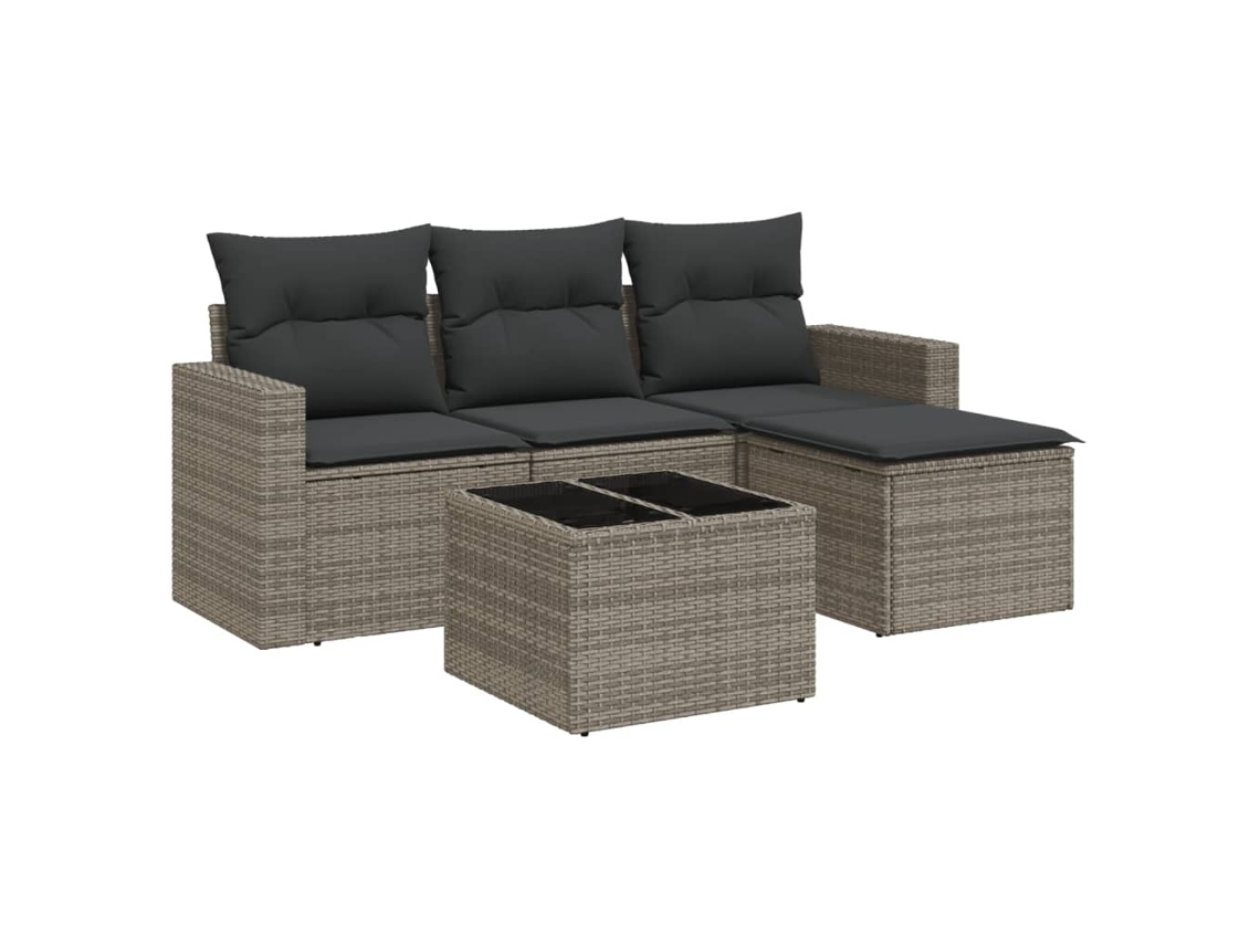 Conjunto de 5 Sofás de Jardim com Almofadões Vime Pe Cinzento MAISON EXCLUSIVE (5 pcs)
