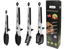 Conjunto De 4 Pinças Cozinha Antiaderentes Silicone Com Pontas Aço Inoxidável E Livre Bpa, Ideais Para Servir Massas
