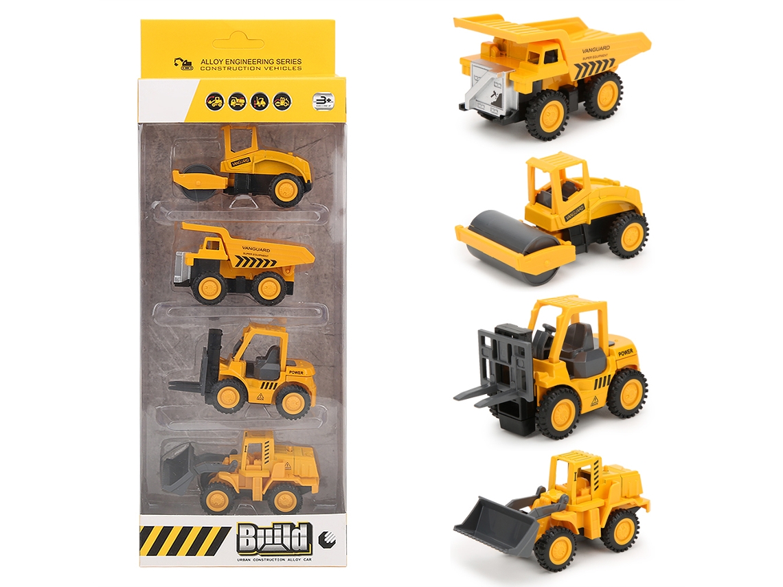Primerox 4pcs Carro de Brinquedo Liga 1/60 Carro de Engenheiro com Função de Recuo para Crianças