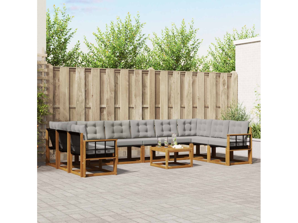 Vidaxl Conjunto De Sofás Para Exterior 11 Unid. Cinza Natural E Claro