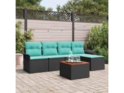 Vidaxl Conjunto De Sofá De Jardim 6 Pcs Preto E Turquesa Vime Pe