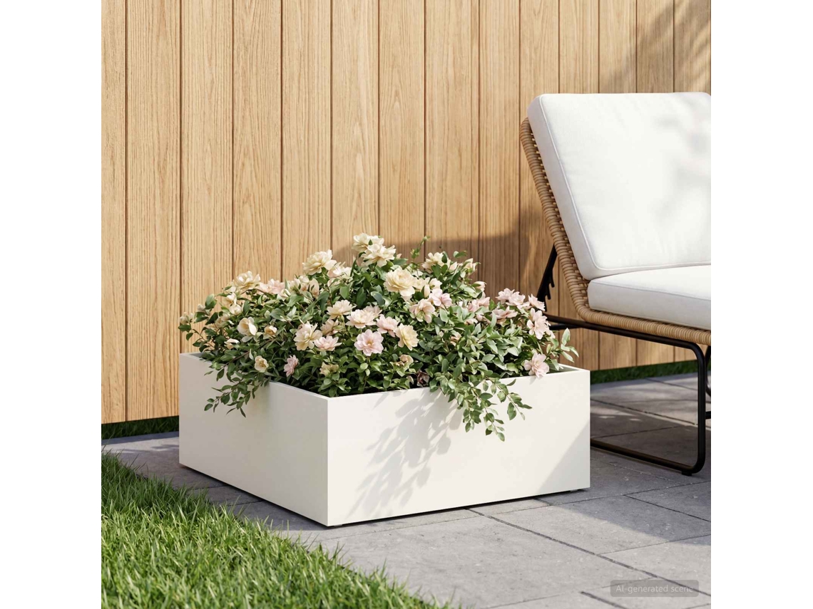Vidaxl Vaso De Jardim Branco 60 X 60 X 20 Cm Aço Laminado A Frio