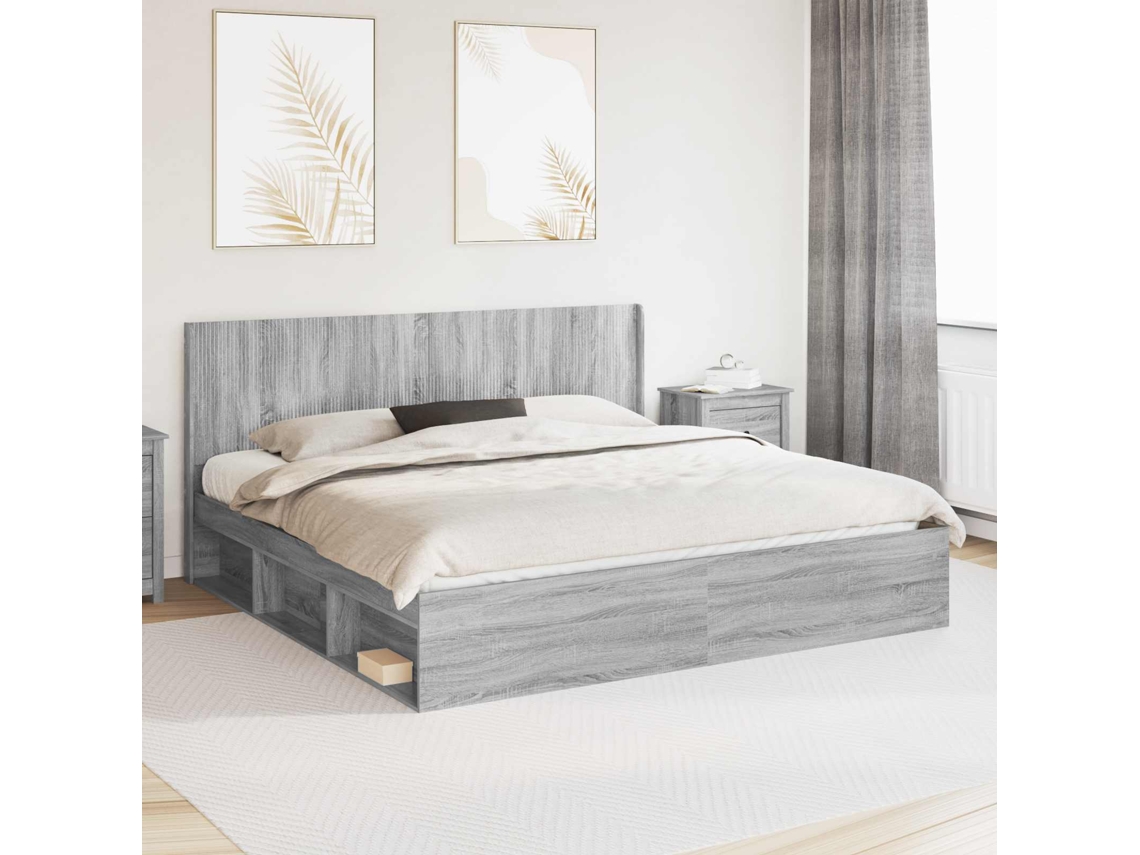 Vidaxl Estrutura De Cama Com Armazenamento E Cabeceira Sonoma Cinzento