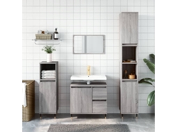 Vidaxl 3 Pcs Conjunto Móveis Casa De Banho Madeira Proc. Cinza Sonoma