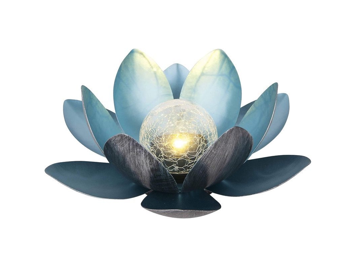 Lâmpada Solar Lótus, Ø 27,5 Cm, 12 Cm De Altura, Metal, Prata/azul