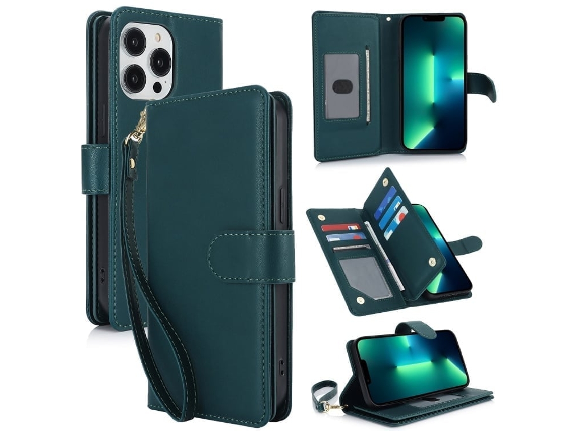 Capa Carteira De Couro Para Iphone 13 Pro - Com Rfid - Para Vários Cartões