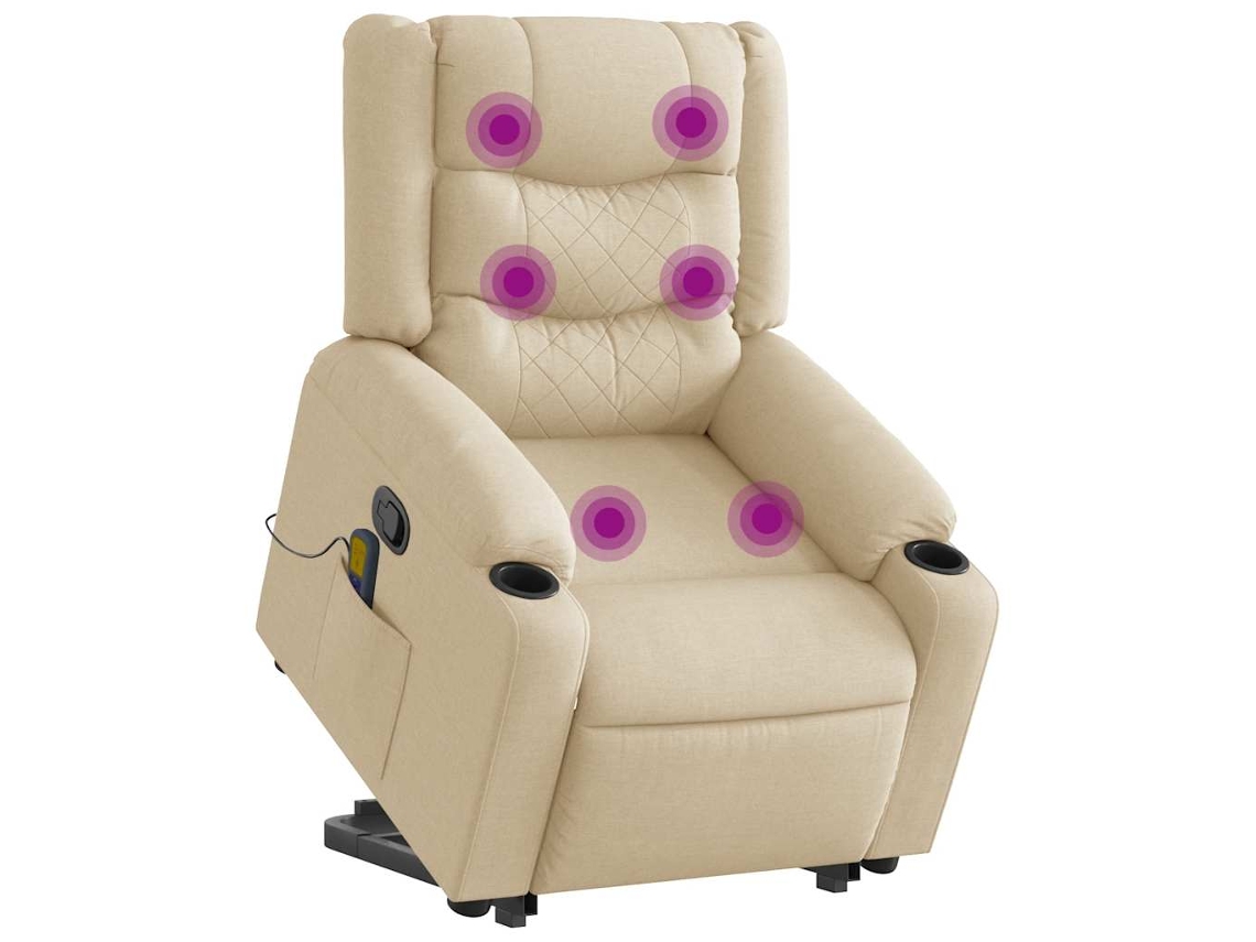 Vidaxl Poltrona Elevatória De Massagens Tecido Cor Creme