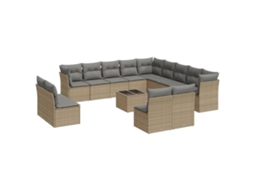 Conjunto 14 de sofás p/ jardim com almofadões VIDAXL vime PE bege