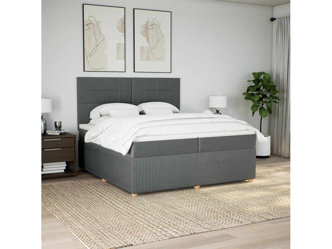 Cama Com Molas/colchão 200x200 Cm Tecido Cinzento-escuro