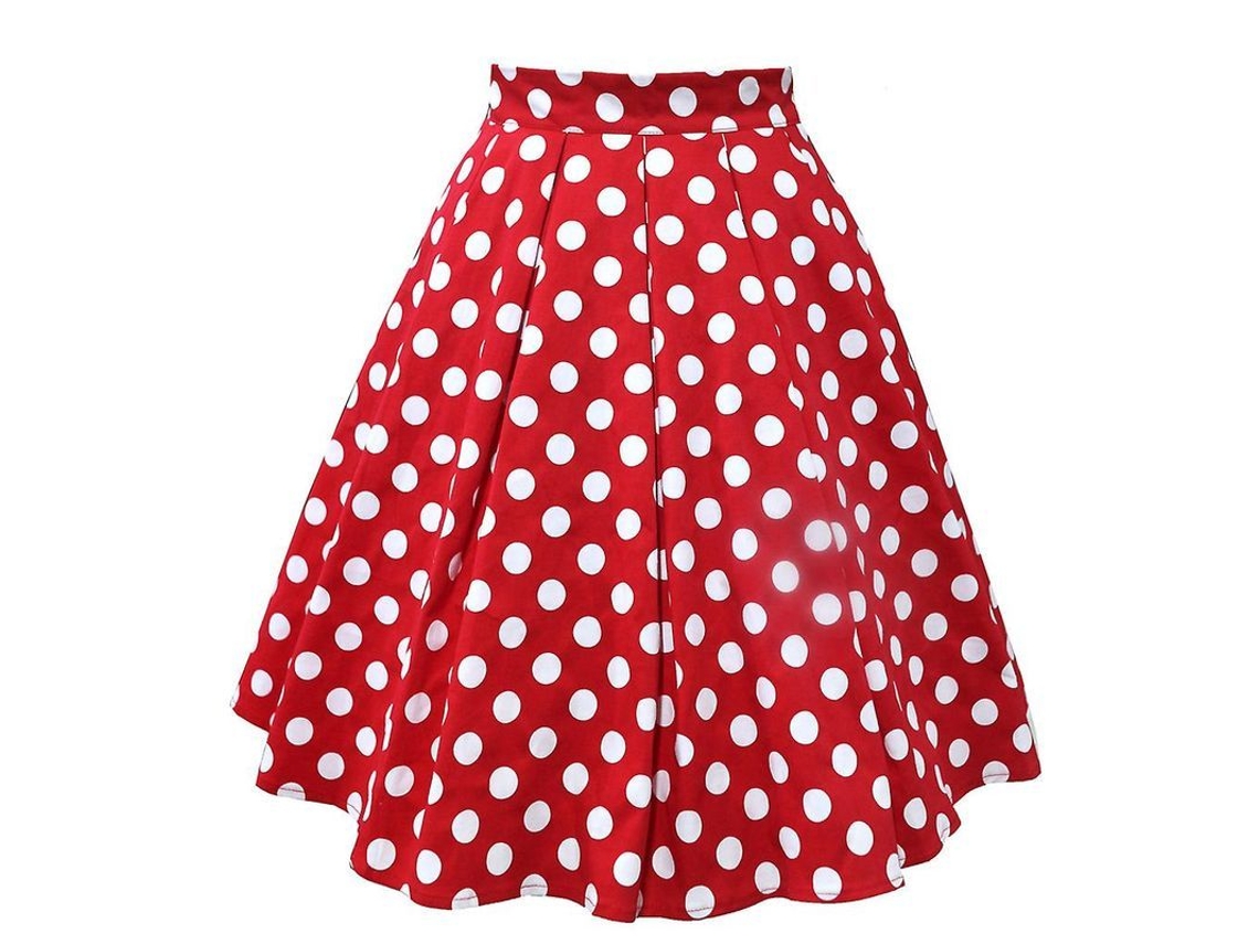 Falda Fasst vintage, plissada, pontos, A-line, poliéster, verão, médio (S)