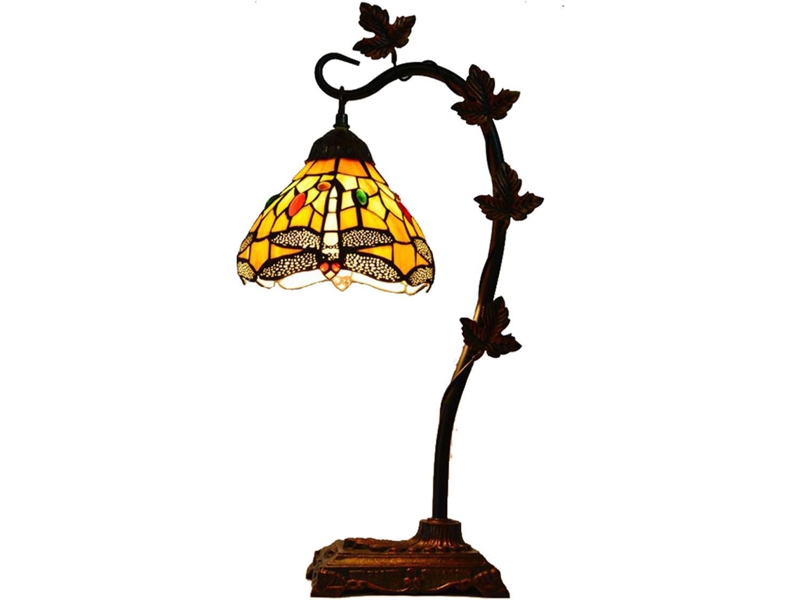 Abajur De Mesa Vintage Em Vitral Estilo Tiffany Com Libélula, Luminária De Mesa Campestre Com Braço Flexível Em Formato