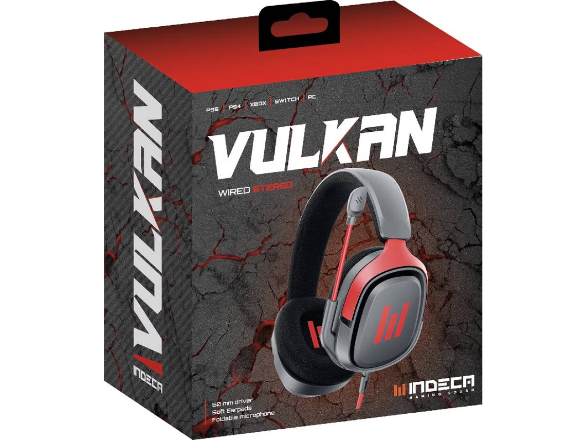 Auscultadores INDECA Vulkan (Multiplataforma - Preto/Vermelho)