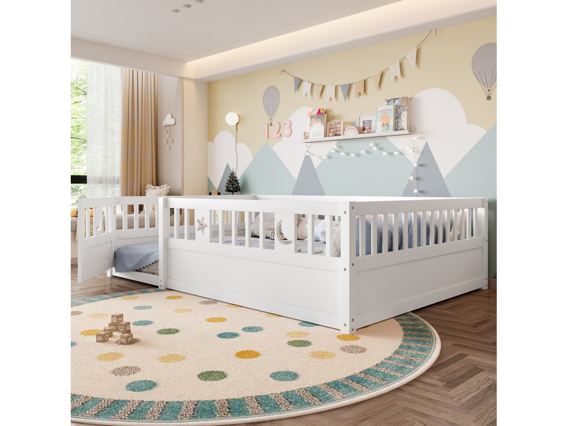 Cama Painel 140x190 Grade Estrelas Lua Branca