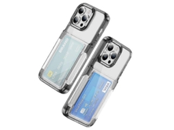 Capa Compatível Com Iphone 15 Pro Max Com Porta-cartão, Em Tpu Acrílico Transparente, Resistente A Impactos