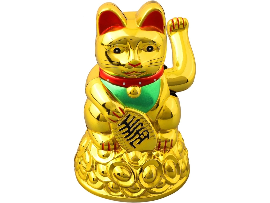 Gato da Sorte Chinês Maneki Neko com Pata Esquerda para Decoração de Escritório e Casa (16,5 cm)