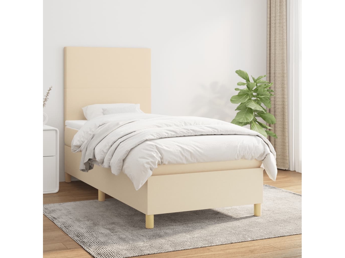 Vidaxl Cama Com Molas/colchão 90x200 Cm Tecido Cor Crème
