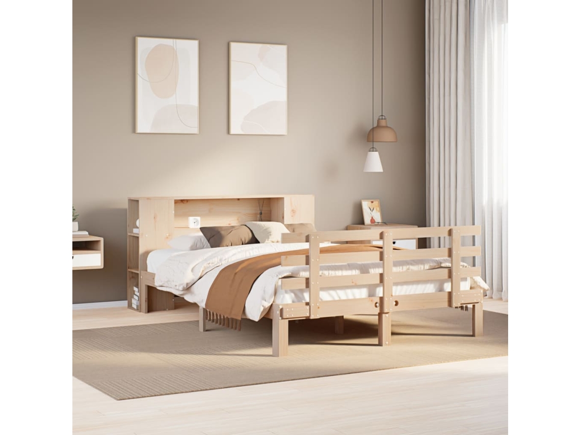 Vidaxl Cama com Estante Sem Colchão 135x190 Cm Pinho Maciço