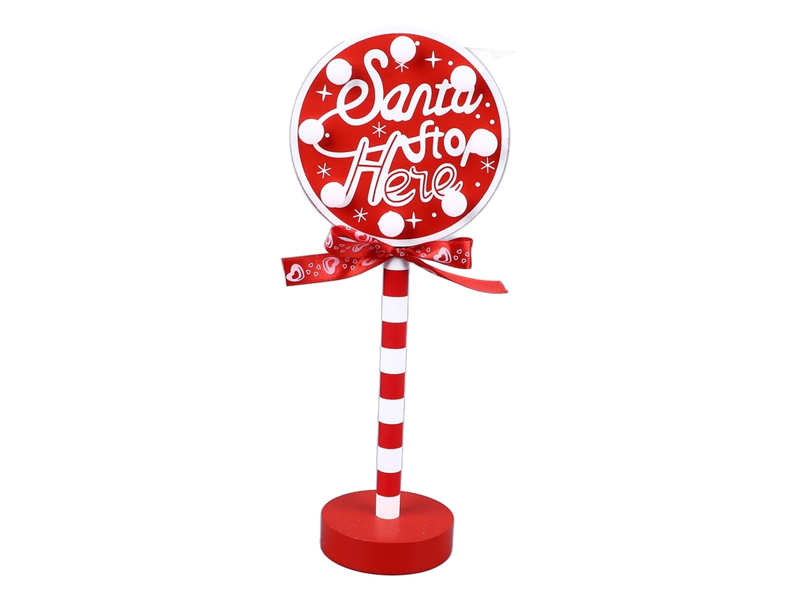 Decoração "Christmas Stop Here" topper de árvore com LED, metal, madeira maciça, 12x8x30.5cm | S/MARCA