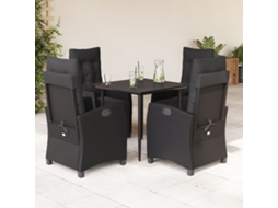Conjunto 5 Peças Jantar P/ Jardim C/ Almofadões Vime Pe Preto Dkd Home Decor