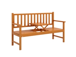 Banco de jardim com mesa central elevável e apoios de braço, em madeira, 153x56x91 cm marrom claro BTFORUS