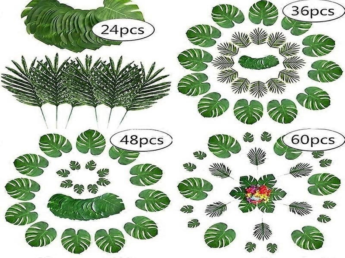Folhas Tropicais Artificiais - 24364860 Peças, 60 Peças - Verde, Seda, 3,0 Mm - Para Interiores E Festas | Lurélia