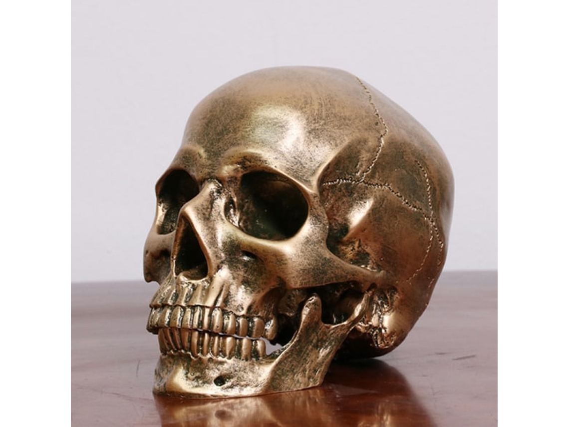 Crânio Humano De Resina De Bronze, Modelo De Halloween, Estátua Realista 11, Dourado, Tamanho Único Slowmoose
