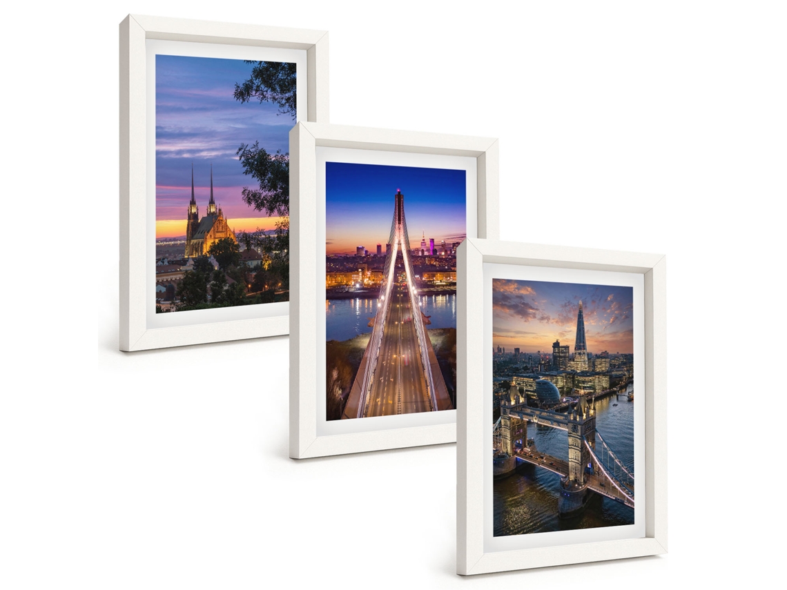 Um Conjunto De Imagens Decorativas Em Uma Moldura Vistas De Pontes E Pôr Do Sol Moldura Branca Pinturas De Quarto Espelharte (3 Peças 20x30 Cm)