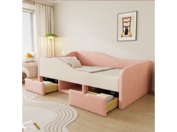 Sofá-cama Rosa/creme 90x190cm, 2 Gavetas, Cercas, Veludo (s/ Colchão). Cs