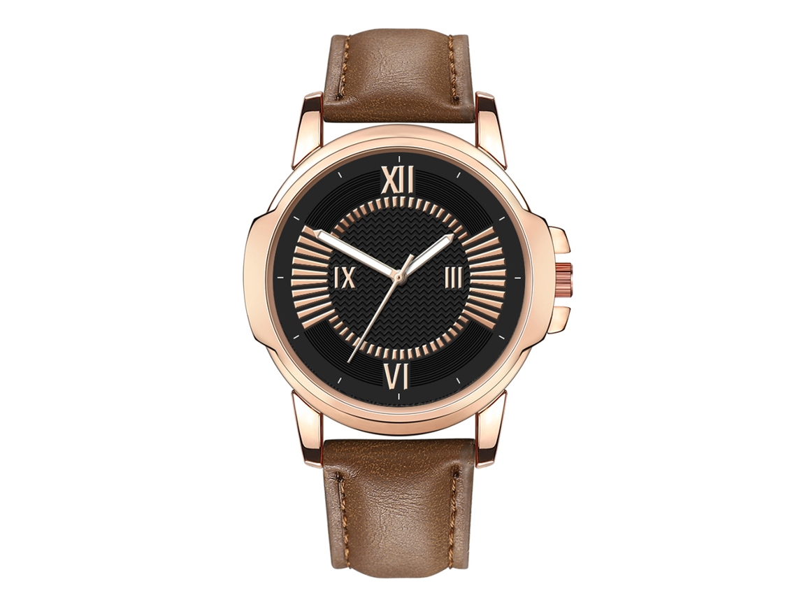 Relógio de Pulso Analógico de Quartzo com Dial Redondo em Liga (café Escuro com Dial Preto)